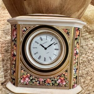 Vintage Wedgwood Bone China Mantle Clock/ Floral & Gold Trim/ Made in England